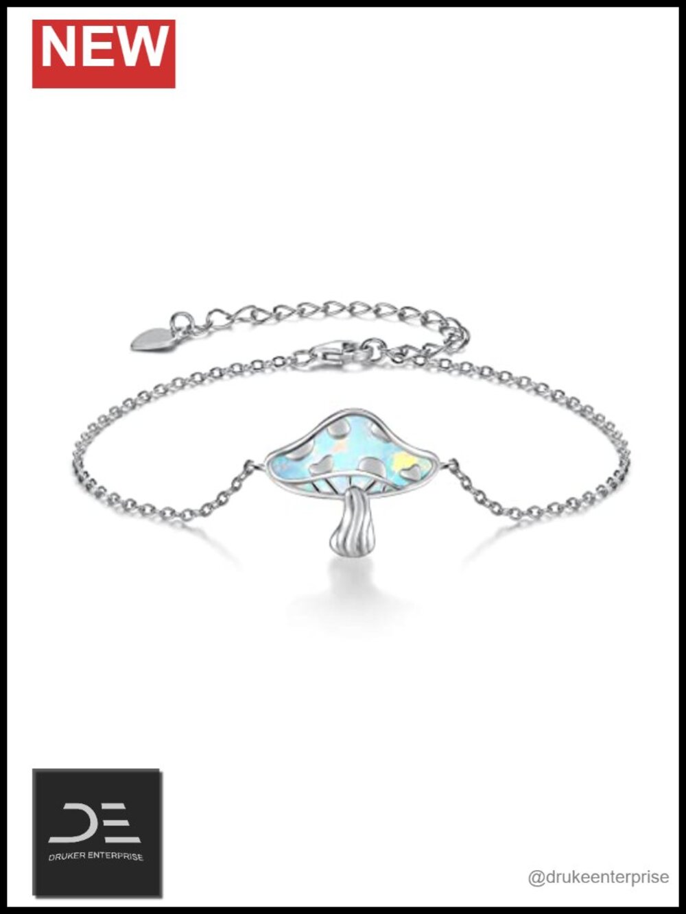 Sterling Silver Opal Mushroom Link Bracelet for Women